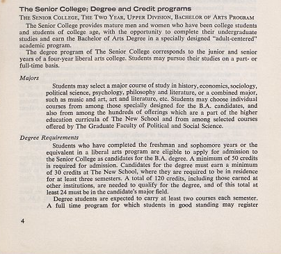 Description of the Senior College, from New School course catalogs