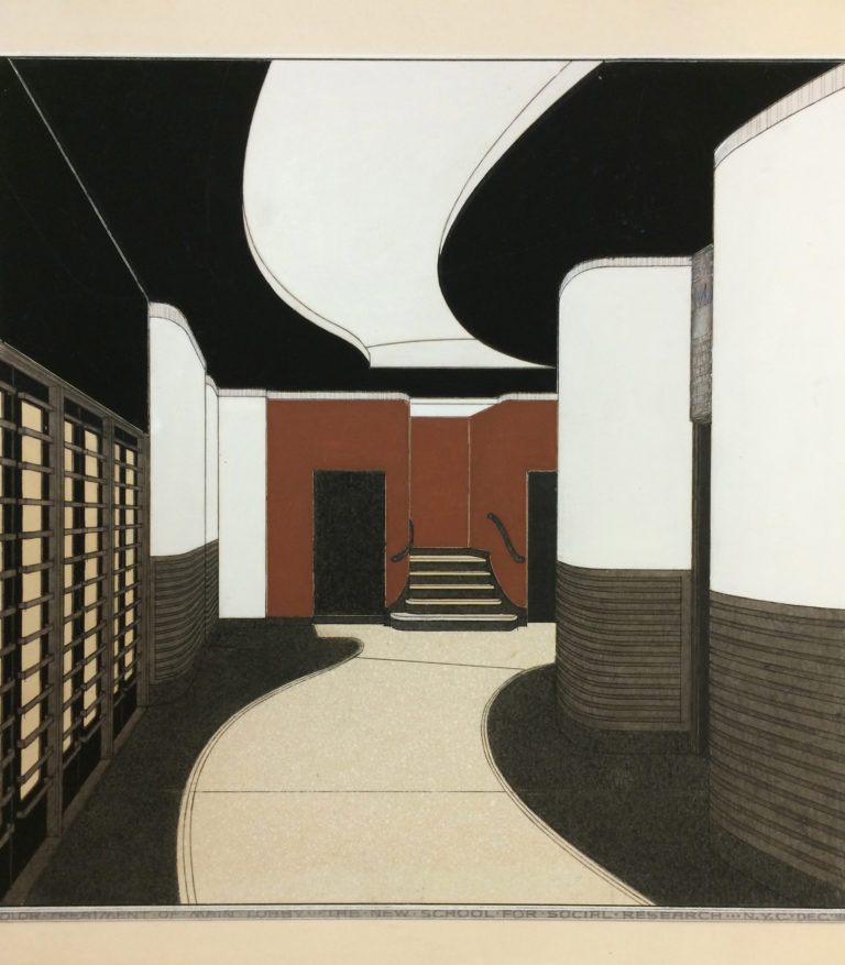 Illustration of an art deco hallway