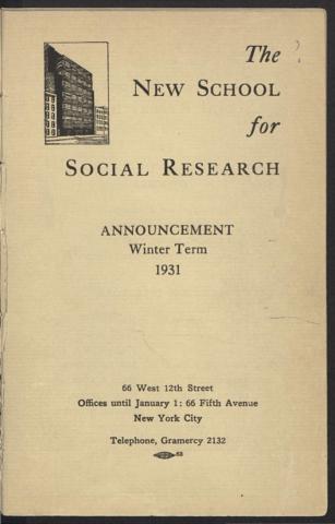 The New School for Social Research Announcement 1931 Winter 