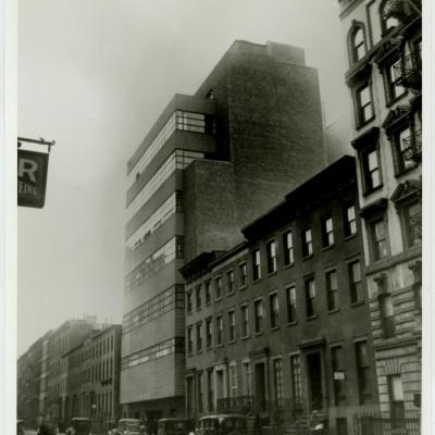 Black and white image of the 66 W 12th St. The New School building 